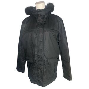 Crocodile Men’s Luxury Black Parka Jacket Fox Fur Hood Shell Cotton M